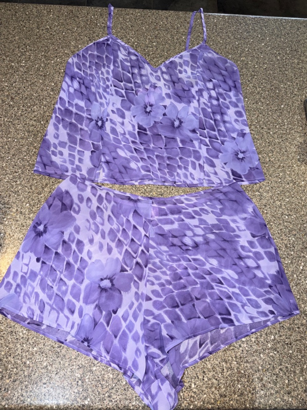 Y2k 2000 Victoria's Secret Purple Floral Sheer Cami & Shorts Set